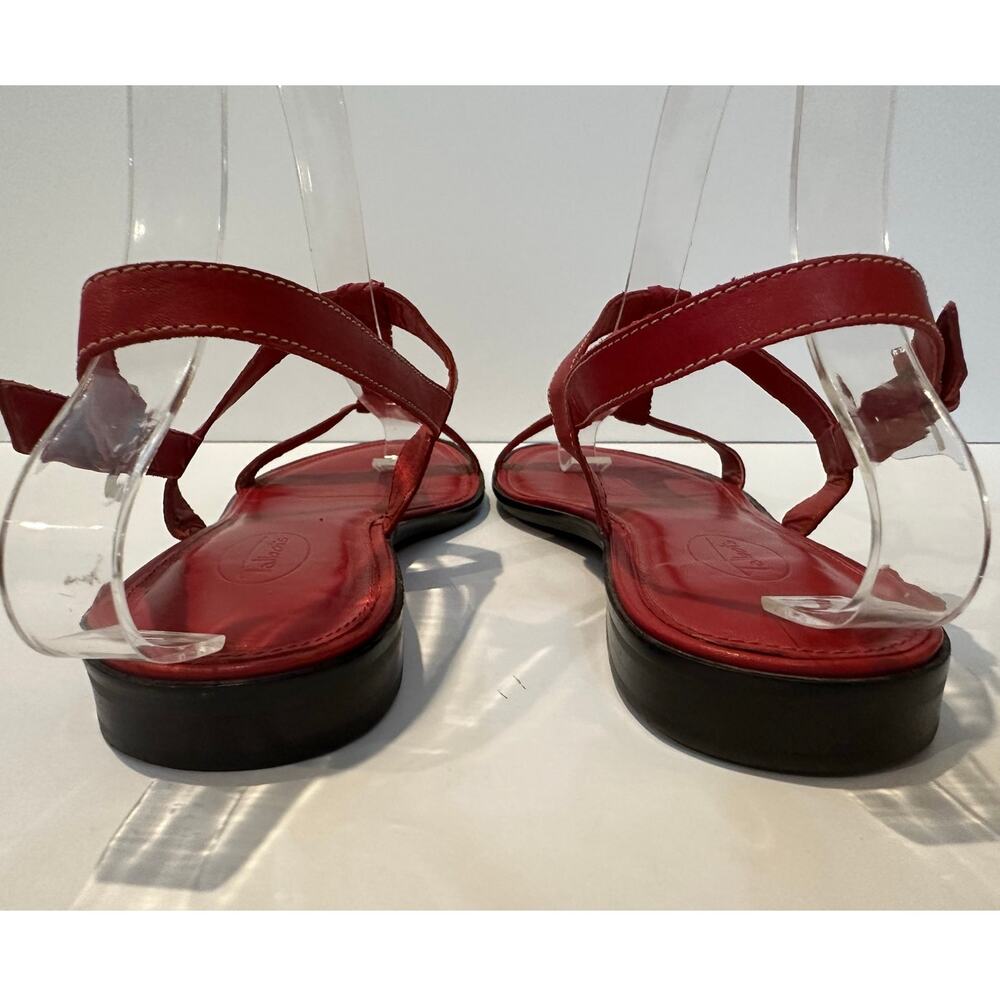 Talbots Leather T-Strap Flat Sandals Women’s 8.5B Red Classic Comfort Sandals - Picture 5 of 12